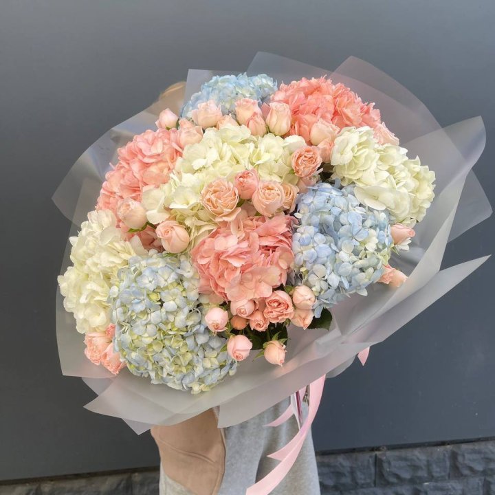 Дуо гортензии и бомбастик в Красной Поляне