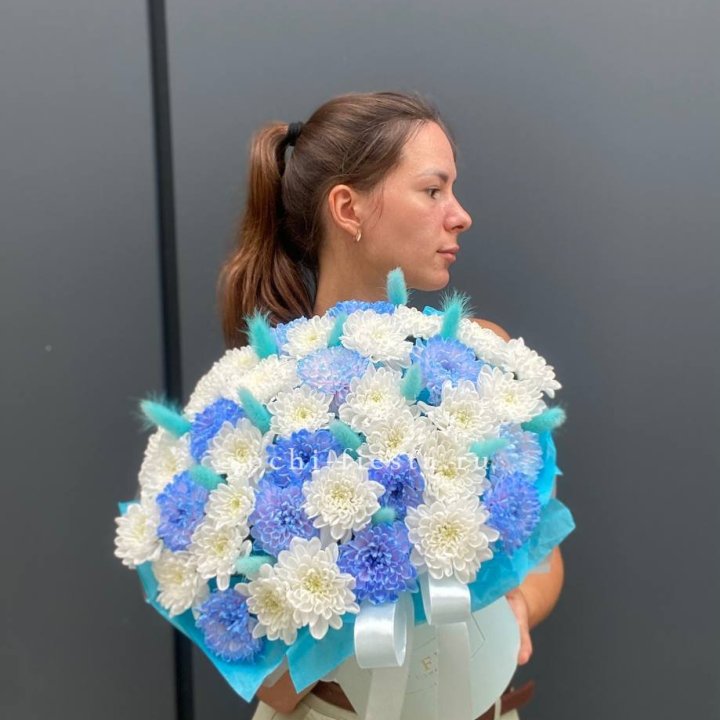  Коробочка  хризантем и лагуруса «Blue sea» в Красной Поляне