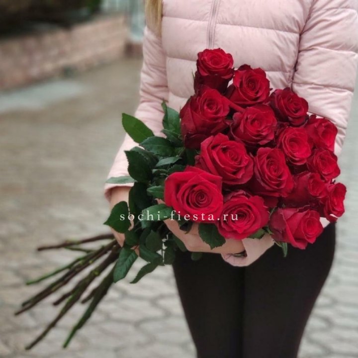 15 высоких красных роз в Красной Поляне